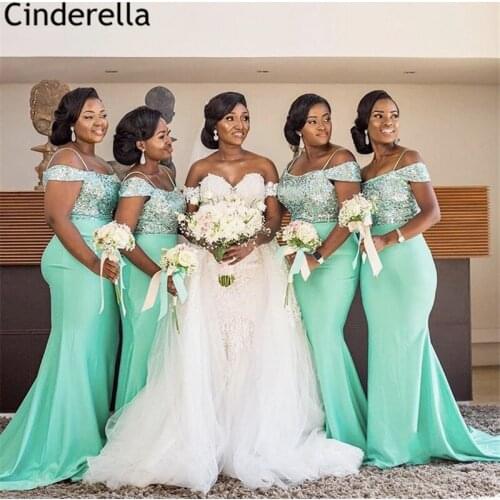 Bridesmaid Dresses Spaghetti Straps Spandex Satin Mermaid Sequins Bridesmaid Dresses With Zipper Back Wedding Party Dresses