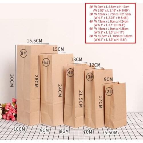 50pcs 100pcs Paper Bag Brown Kraft Gift Packing Biscuits Candy Food Cookie Nuts Snack Baking Package