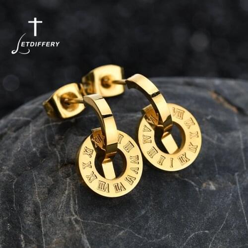Letdiffery 1Pair Luxury Roman Numbers Band Earrings Stainless Steel Women Wedding Stud Earring Engagement Gifts