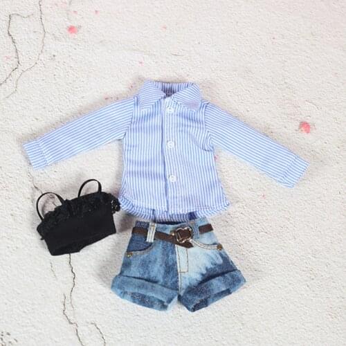 DBS Blyth icy 1/6 clothes blue striped shirt suit for 30cm doll girl gift toy