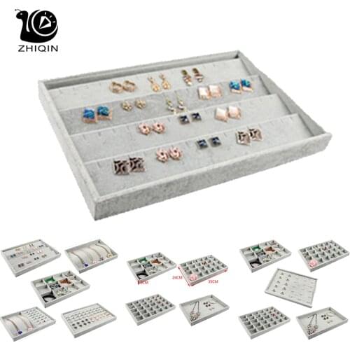 Gray Velvet Jewelry Storage Ring Bracelet Necklace Watch Pendant Organizer Holder Jewelry Display Organizer Rack Storage Trays