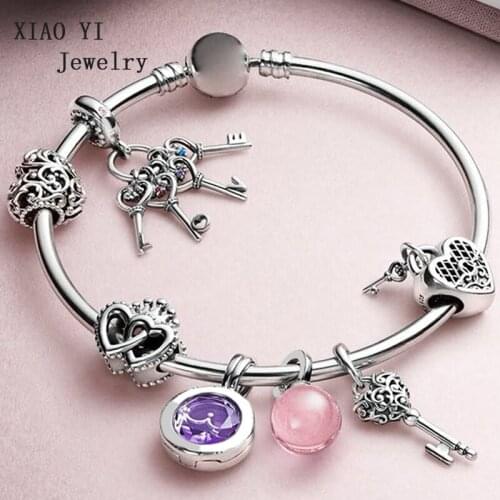 XIAOYI 100% s925 imperial charm interlock crown key charm beads can be matched with the foundation bracelet