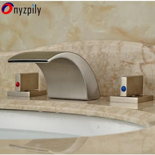 Waterfall Spout Brushed Nickel Bathroom Faucet Tub Sink Mixer Tap Deck Mounted Basin Faucet