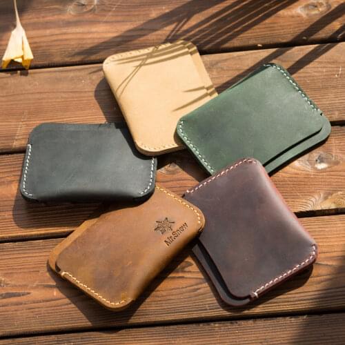 Engrave Logo Handmade Slim Genuine Leather Credit Card Holder Real Cow Leather Wallet for Credit Cards Porte Carte