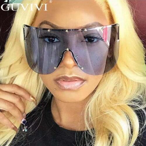Overzised Star Mask Sunglasses Women Trendy Brand Big Frame Sun Glasses Men Vintage One Piece Eyeglasses Huge Shield Eyewear