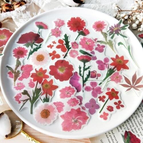 1 Pack (40 pcs stickers) Pink Red Flowers Decorative Stickers Sealing Paste Stick Label Bullet Sticker
