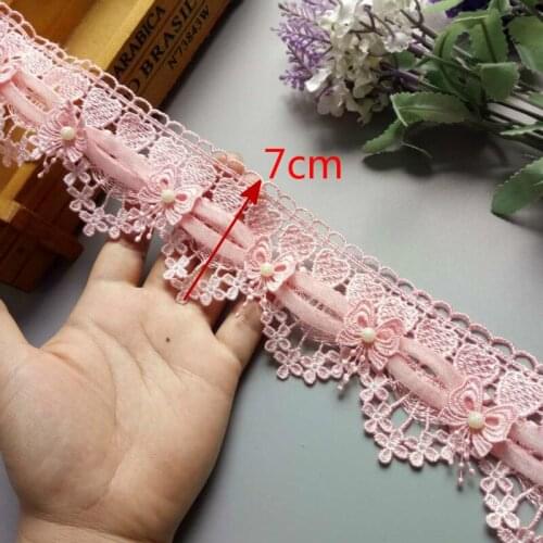 1 Yard Pink Lace Trim Fabric Bowknot Pearl Embroidered Lace Ribbon Handmade DIY Sewing Supplies Craft For Clothes Decoration