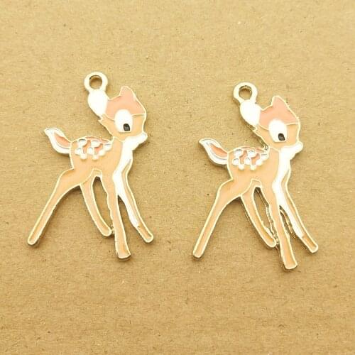 10pcs 24x34mm enamel sika deer charm for jewelry making cute earring pendant bracelet necklace charms diy design charms