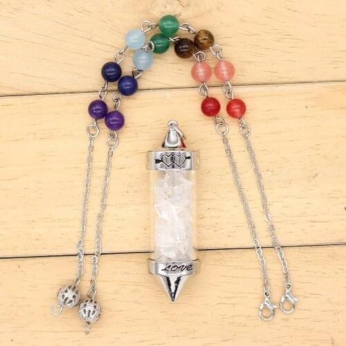 100-Unique Romantic Silver Plated Love Wish Bottle Pendant with Stone Beads Chain Natural Rock Crystal Jewelry
