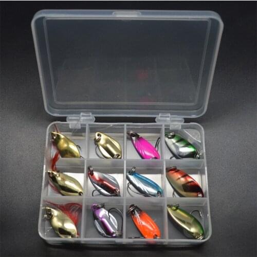 12Pcs Mixed 2.5g/3.5g/5g Single Hook Metal Spoon Fishing Lures Trout Fishing Tackle