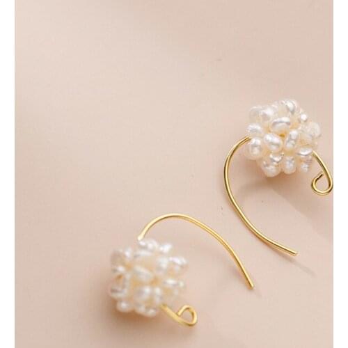 18K Gold REAL. 925 Sterling Silver Piercing Rice Pearl ear Stud hook Earrings Threader C-G9703