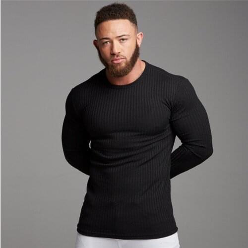 2020 Autumn Fashion Mens T-shirt Sweater O-Neck Slim Fit Knittwear Men Fitness Long Sleeve Pullovers T-shirts