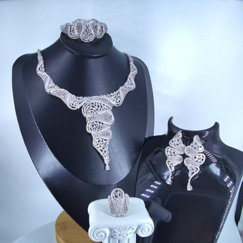 2021 new fashion romantic CZ zircon necklace earring bracelet ring set wedding bride banquet dressing jewelry set free shipping