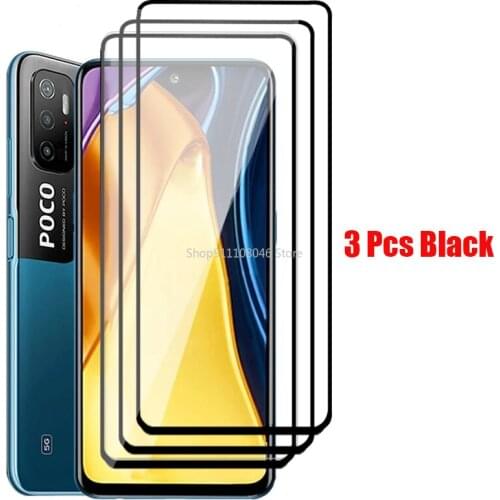 3 Pcs Tempered Glass For Xiaomi X3 Pro Poco M3 Pro 5G F3 X 3 NFC Phone Screen Protector Glas Black And HD Front Protective Film