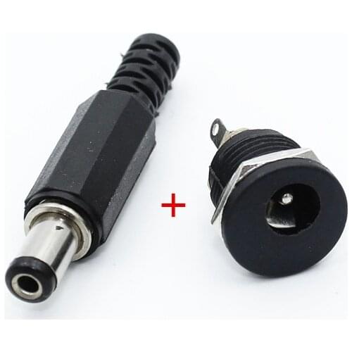 5 Pcs 5.5mm x 2.1mm Male DC Power Plug Connector+5 Pcs Screw Lock Female Panel Socket Mount Adapter