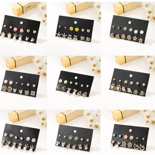 6 pairs/set ethnic boho heart flower stud earrings for women girl 2020 new fashion crystal rhinestone pearl wedding party gift