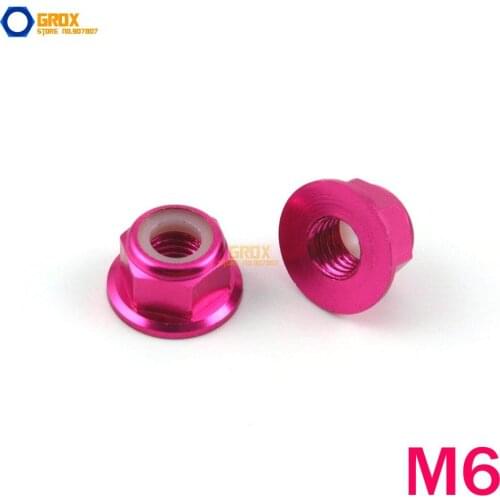 8 Pieces M6 Peach Hex Flange Nylon Lock Nut Aluminum
