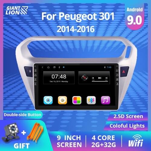2G+32G 2DIN Android 9.0 Car Radio For Peugeot 301 Citroen Elysee 2014-2016 Car Radio Multimedia Video Player Navigation GPS Dvd