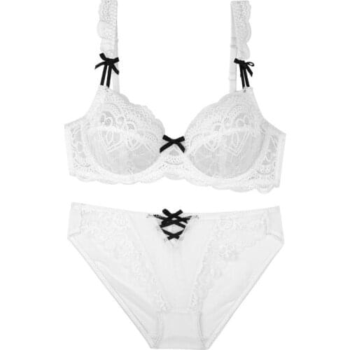 New Sexy Womens Intimates Bra Pink Sets Big Size Bras Thin Panties Push Up Bra High-Grade Lace Small Bows Summer Underwear