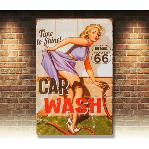 Dingleiever-Vintage Tin Sign for Garage Retro Decor Metal Poster Pinup Girl Plaque Full Service Car Wash