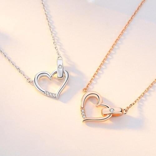 E Jewelry Hollow Love Heart Necklace 925 Sterling Silver Cubic Zirconia Chain Necklace for Women Girls Fashion Jewelry Gift New