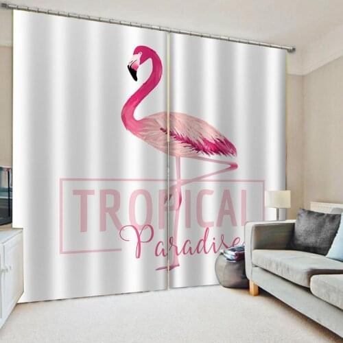 Elegant Flamingo Shading Window Interior Curtain Bedroom Children Living Room Bay Window Punch Hook Blackout Curtains Decoration