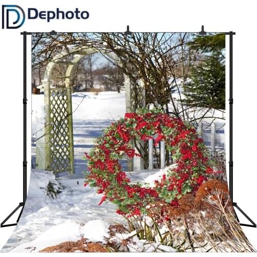 Dephoto Christmas Photography Background Winter Snowflake Garden Tree Door Photograph Background Fond Studio Vinyl Prop