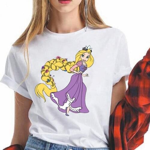 Disney Tangled Printing T Shirt Summer Women Short Sleeve Leisure Top Tee Casual Ladies Female T-shirts Plus Size Woman Clothing