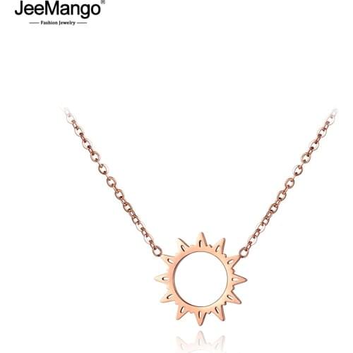 JeeMango Classic Stainless Steel Chains Necklace Jewelry Hollow Sun Flower Pendant Neckalces Bridal Wedding Jewelry JN18030