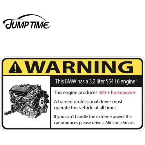 JumpTime 13cm x 6.7cm For BMW Fun Warning Car Emblem Vinyl Sticker Decal S54 3.2 M Power Racing JDM Stickers Car Accessories