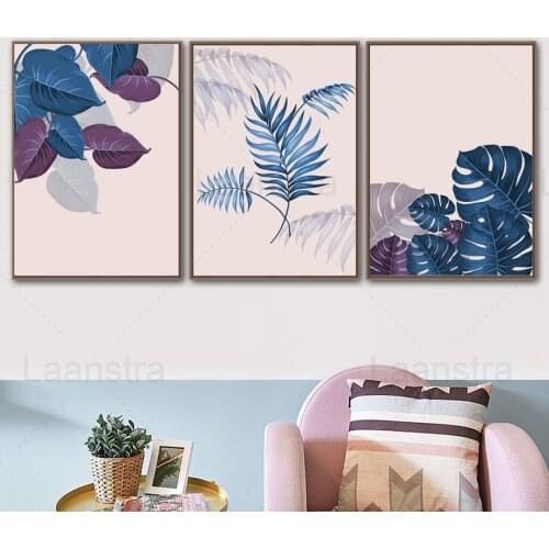 Home Decoration Painting Tropical Rainforest Plant Leaves Simple Blue Purple Living Room Wall Canvas Art Print Poster Study Room