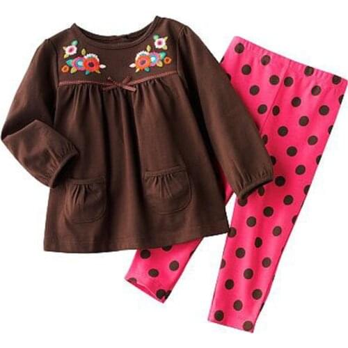 Brown Girls Clothes Sets Polka Dot Girl Leggings Jumpers Children Clothing Suit Kids Pajamas Sleepwear 100% Cotton Hot Sale