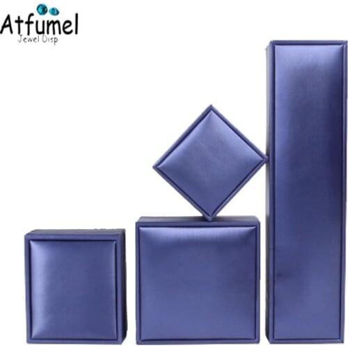 Wholesale Elegant Soft Brushed PU Leather Jewelry Box Blue Wedding Ring Box Pendant Earring Necklace Storage Kit Case 4Pcs/lot