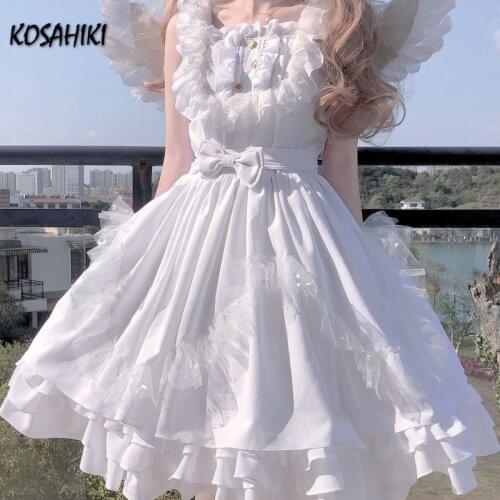 Woherb Sweet White Angel Jsk Lolita Dress Japanese Vintage Kawaii Girls Gothic Star Lace Fairy Gown Cosplay Princess Dresses