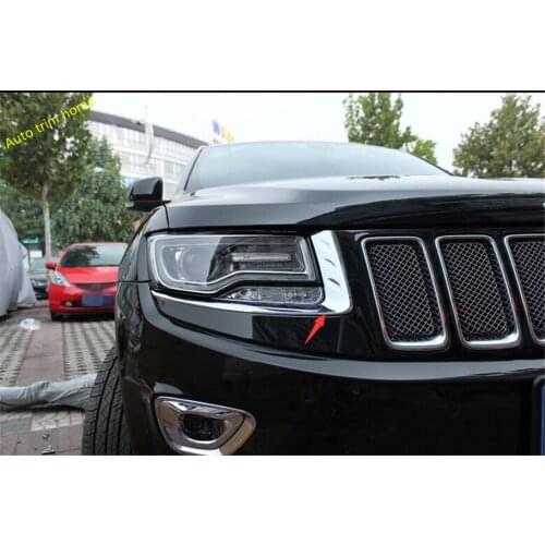 Lapetus Bright Chrome Front Head Lights Lamps Eyelid Eyebrow Cover Trim For Jeep Grand Cherokee 2014 2015 2016 Auto Accessories