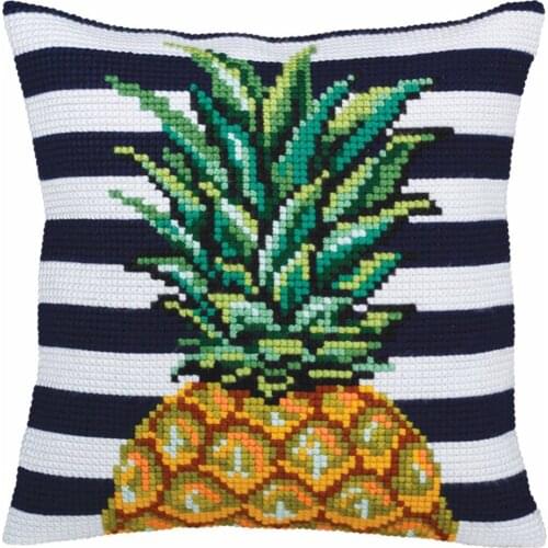 DIY Cross Stitch Cushion Front Pineapple Needlepoint Kits Printed Canvas Chunky Yarn Cross-stitch Pillow Case Hobby and Crafts
