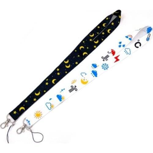New 100pcs Weather forecast Stars and moon Badge Lanyard Key Chain Gift Key Chain Neck Strap Keys ID Card