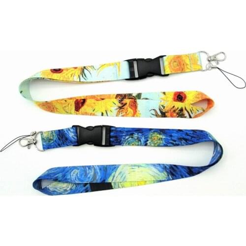 2019 Newest Double Sides Van Gogh Painting Starry Night Sunflowers Lanyard for Key Phones Keychains ID Tag Badge Holder