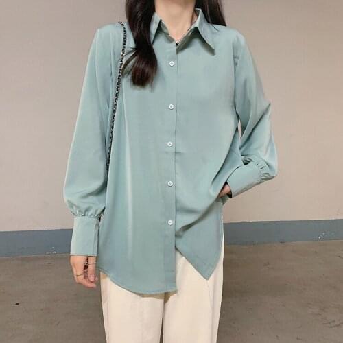 2021 New Korean Fashion Shirt Autumn Temperament Blouse Solid Color Outer Wear All-match Long-sleeved Shirts for Women