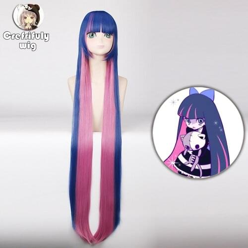 New Anime Panty & Stocking with Garterbelt 120cm Long Straight Blue Pink Cosplay Wig for Women Costume Party Cartoon Universal