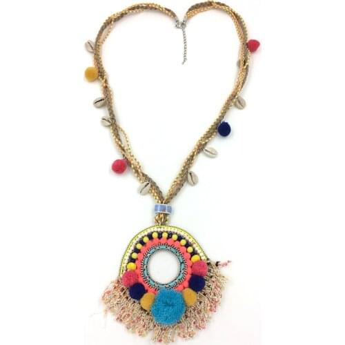 New Boho handmad Necklace dream catcher Pompoms pendant necklace Rope Chain Necklaces