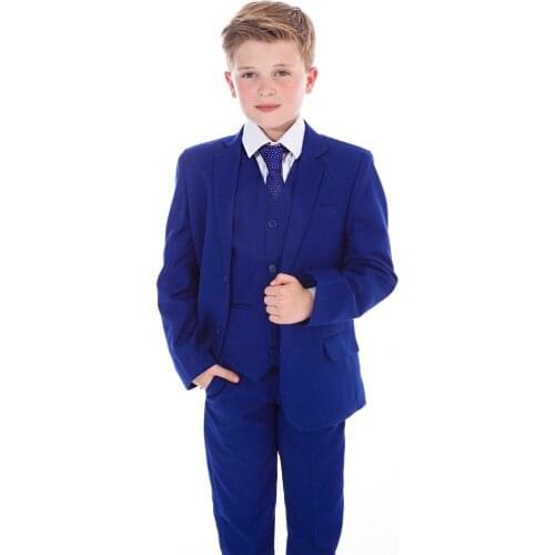 Royal Blue Boys Formal OccasionTuxedos Notch Lapel Side Vent Kids Wedding Tuxedos Child Suit Holiday clothes(Jacket+Pants+Tie