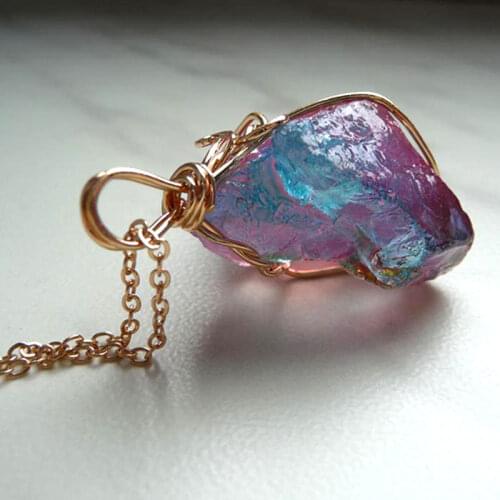 FLTMRH Mood Changing Stone Necklace Irregular Natural Crystal Chakra Rock Colorful Stone Quartz Pendant Necklace