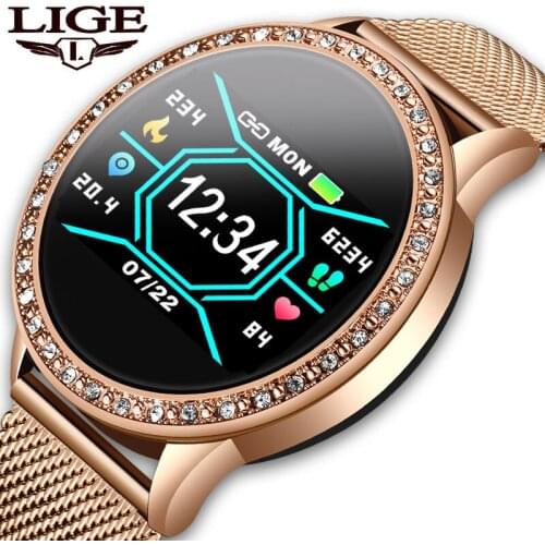 LIGE Smart Watch Women Alarm Clock Reminder Fitness Tracker Blood Pressure Heart Rate Monitor Smartwatch for iOS Android phone