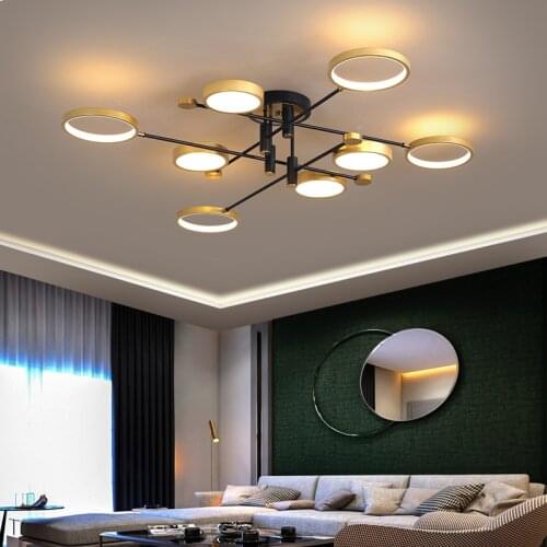 Modern Iron Chandelier Black/Gold Dimmable Lighting Nordic Design Hanging Ceiling Lamp for Living Room Dining Bedroom Kitchen