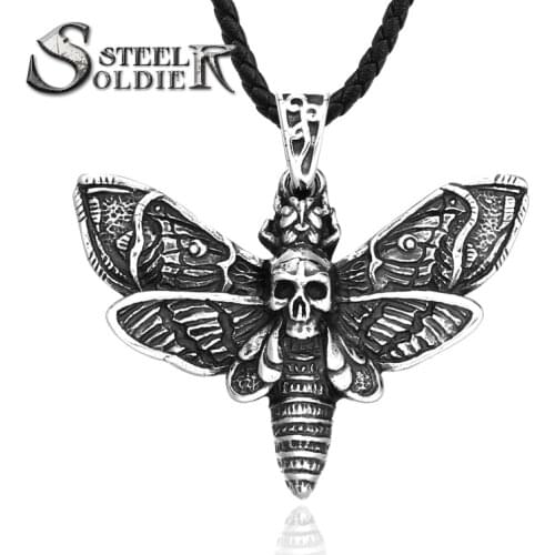 Steel soldier Punk Style Stainless Steel Chain Death Head Skull Butterfly Moth fashion Jewelry