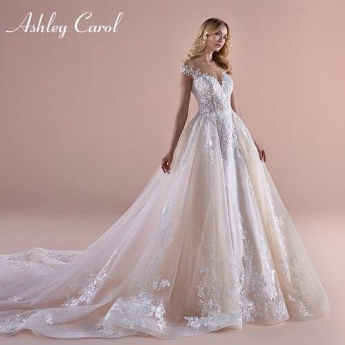 Ashley Carol Detachable Princess Wedding Dress 2021 Lace Beading Appliques 2 In 1 Bride Dresses V-Neck Backless Wedding Gowns