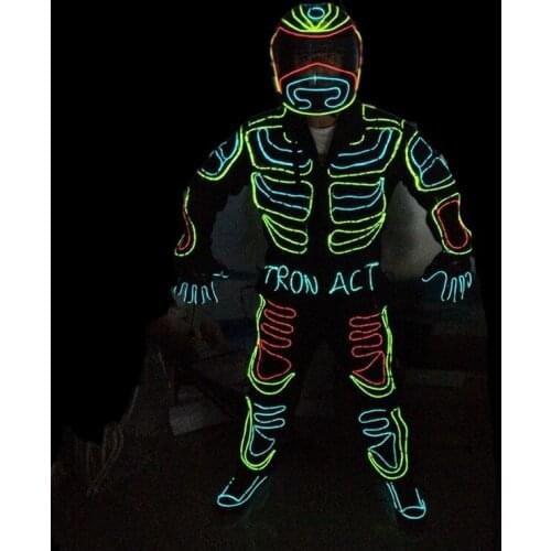 Wecool wholesale EL wire glowing flashing ballroom costumes led luminous clothes for party dancing stage dance wear
