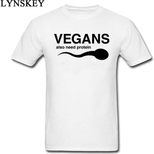 Funny Vegans T Shirts Vegans Also Need Protein Mens White T Shirt Slogan Letter Print White Tshirts 3D Vegetable Vegetarianism