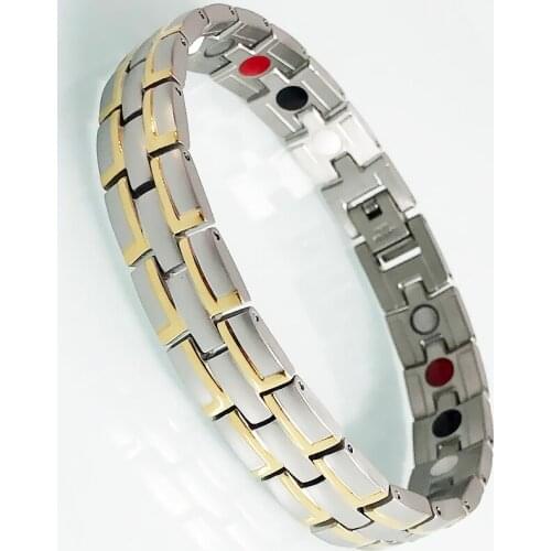 Gold Plated Stainless Steel Mens Bracelets Masuline Health Care Negative Ion Germanium Magnetic Wrist On Hand Chain Jewelry Man